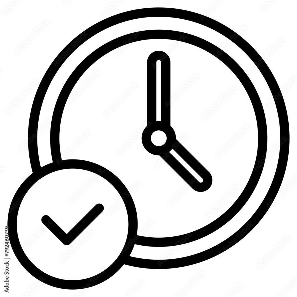 Confirmed or accepted time concept. Check mark on clock dial Confirmed or accepted time concept. Check mark on clock dial