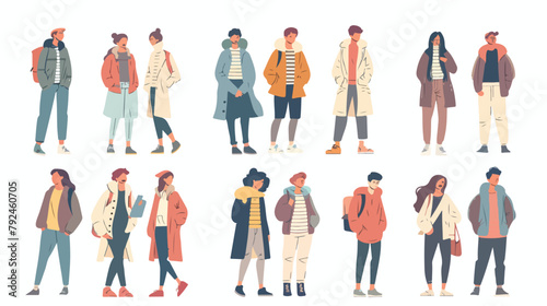 Different young illustration women and men isolated. Flat styl