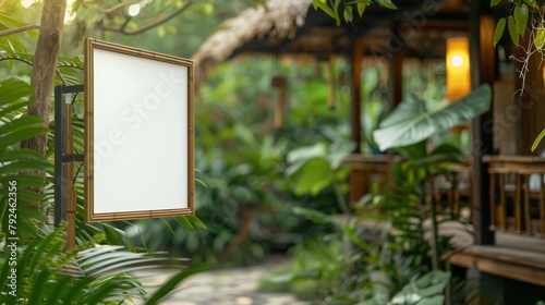 Blank mockup of ecofriendly lodging options sign with images of ecofriendly accommodations .