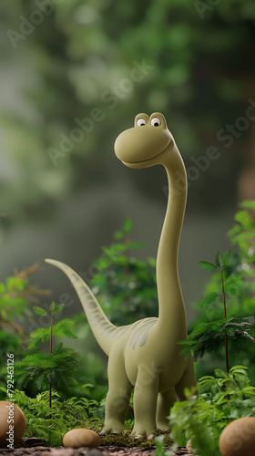 Diplodocus - A herbivorous dinosaur with a very long neck and tail that used its long body to eat the leaves of tall trees. You can characterize it as a peaceful giant. 3D 