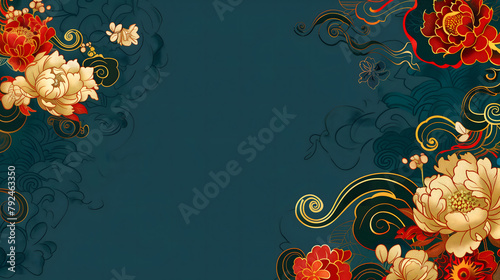 Asian American and Pacific Islander Heritage Month banner template with empty copy space for text. AAPI background with traditional flowers. photo