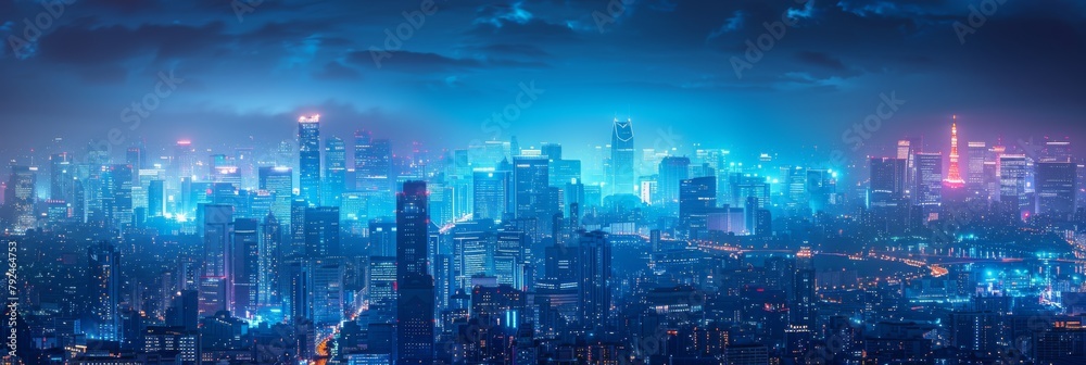 Futuristic Neon Cityscape: Illuminated High-Tech Metropolis with Holographic Elements

