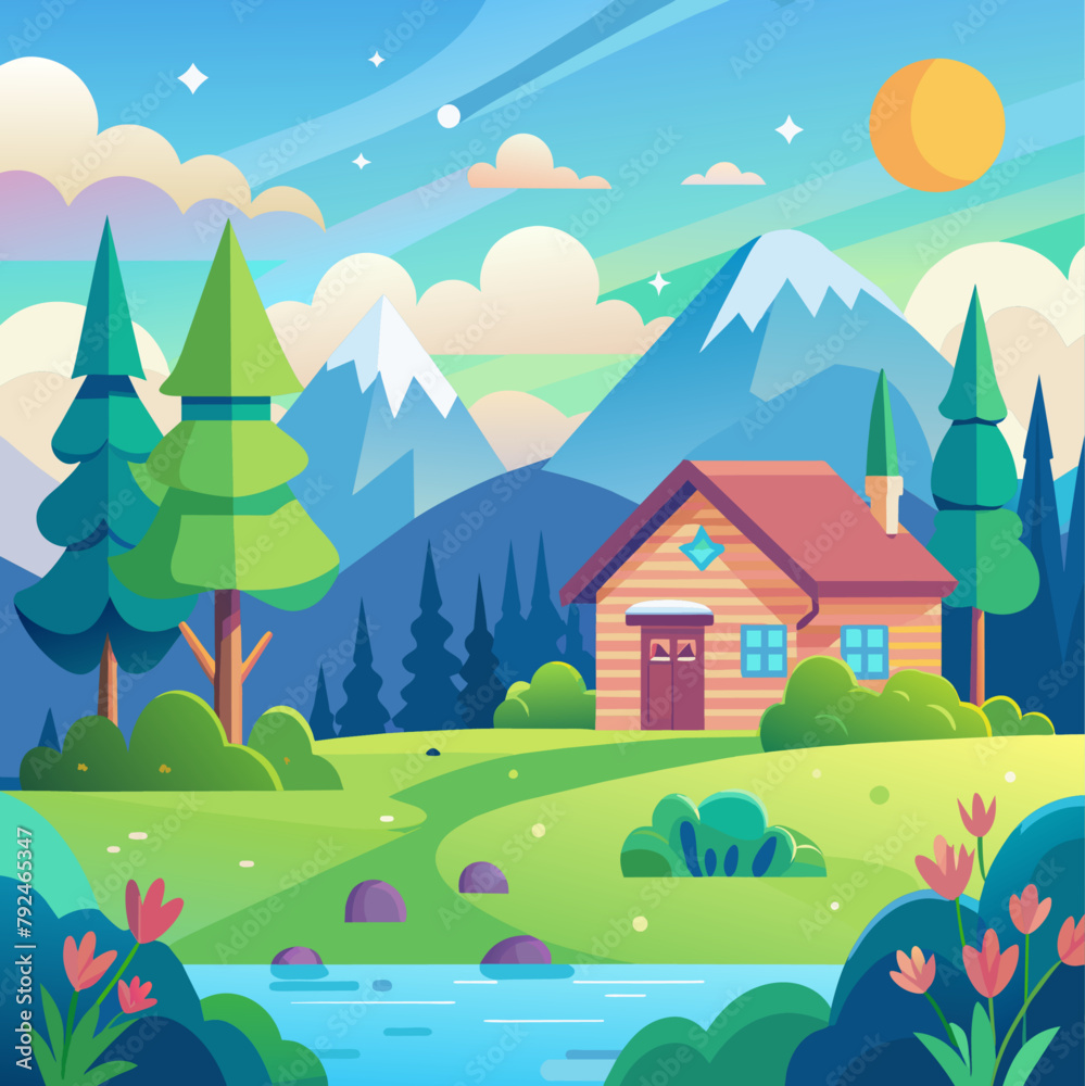 Farm, agriculture rural landscape, village house. Vector horizontal illustration, flat style (4) Farm, agriculture rural landscape, village house. Vector horizontal illustration, flat style (4)