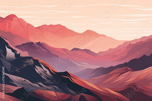 Majestic Mountain Gradient Inspirations: Escarpment Line Art Drawing photo
