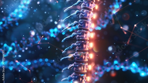 human spine with the dna light in science fiction theme AI generated #792466951