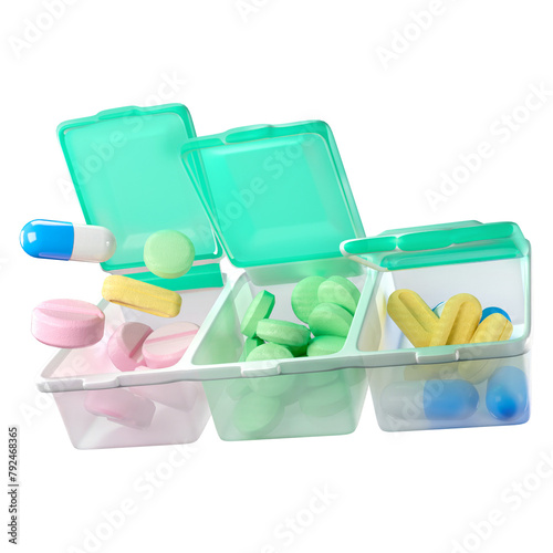 Daily medicine pill container box portable 3D illustration