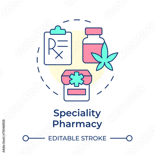 Speciality pharmacy multi color concept icon. Medication administration, longterm care. Round shape line illustration. Abstract idea. Graphic design. Easy to use in infographic, article