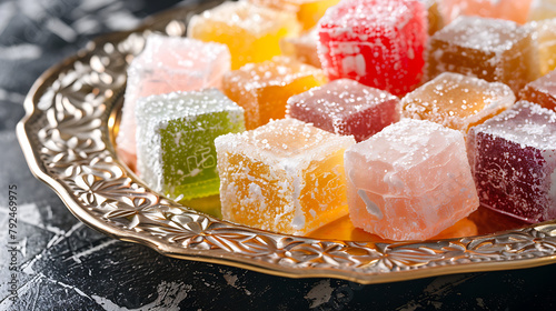 Turkish delight rahat lokum sweets locum asian ramazan ramadan candy turkish delight jelly background photo
