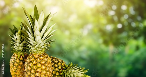 Pineapple fresh ripe fruits in farming with sunrise