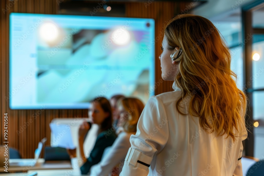 Obraz premium Businesswoman attending a training workshop in a conference room, engaging in interactive learning sessions, Generative AI
