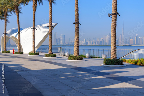 Promenade overlooking downtown Dubai on a sunny day, UAE