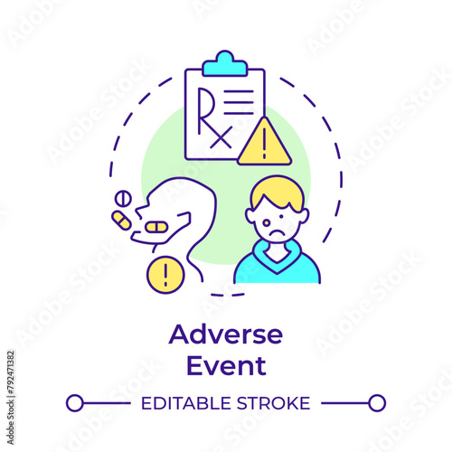 Adverse event multi color concept icon. Healthcare complications. Pharmaceutical services. Round shape line illustration. Abstract idea. Graphic design. Easy to use in infographic, article
