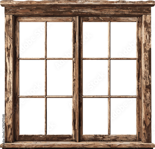Vintage Wooden Window Frame Cutout for Vector Designs.