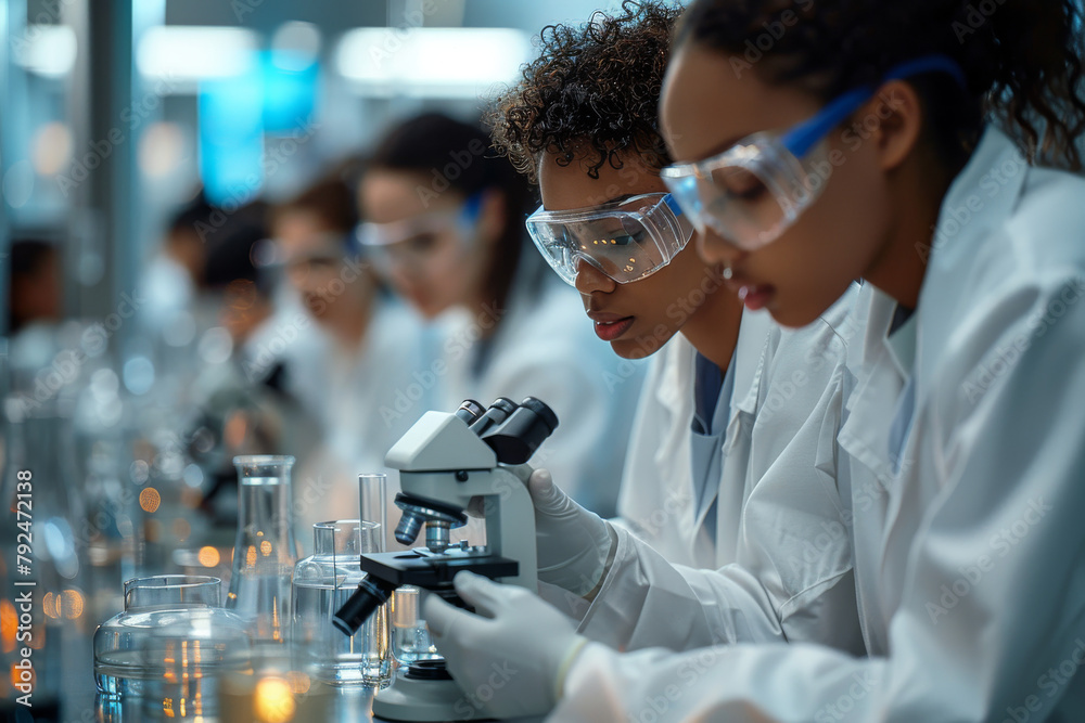 Multiracial scientist woman conducting a scientific experiment in the ...