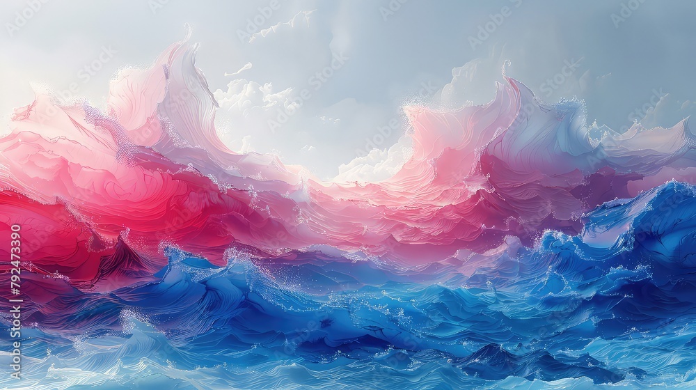 Abstract watercolor background with blue and pink waves. 3d rendering