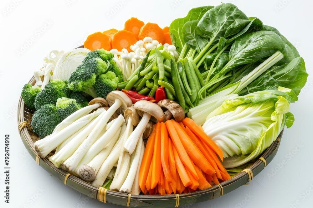 Mixed vegetables Shabu white background - generative ai Mixed vegetables Shabu white background - generative ai
