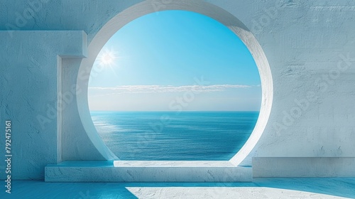 Blue Hole in White Wall Overlooking the Azure Mediterranean Sea