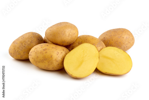 Washed potatoes, organic potato, isolated on white background
