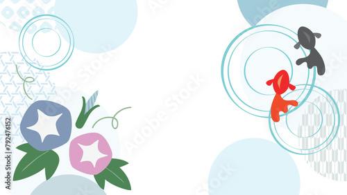 泳ぐ金魚とあさがおの夏イメージのイラスト背景素材