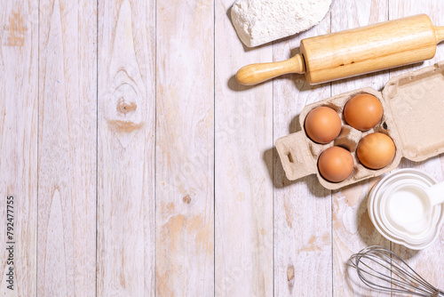 Homemade dough recipe on a wooden table top view