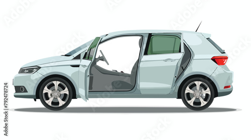 Compact hatchback car with open door isolated side vi