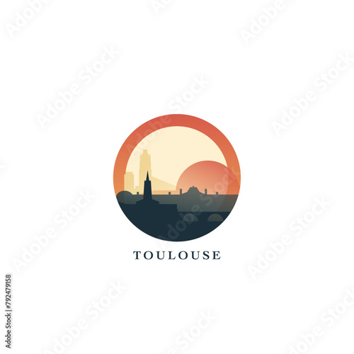 Wallpaper Mural Toulouse cityscape, gradient vector badge, flat skyline logo, icon. France city round emblem idea with landmarks and building silhouettes. Isolated graphic Torontodigital.ca