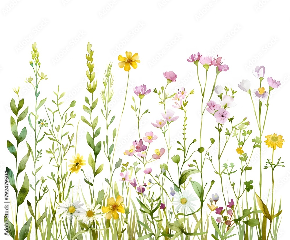 set of delicate watercolor wildflowers