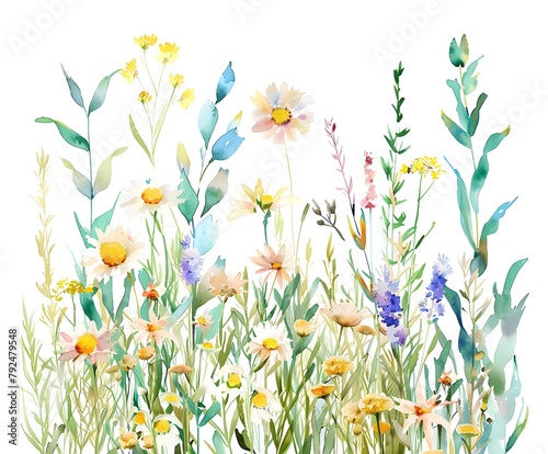 set of delicate watercolor wildflowers