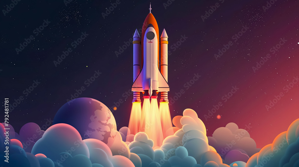 Naklejka premium A rookie space racers first launch shot from behind