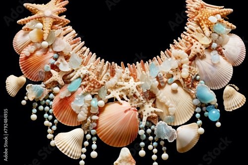 The necklace made of seashells and beads