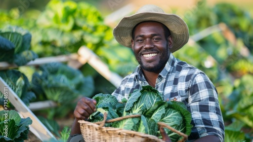 A Smiling Farmer with Fresh Greens photo