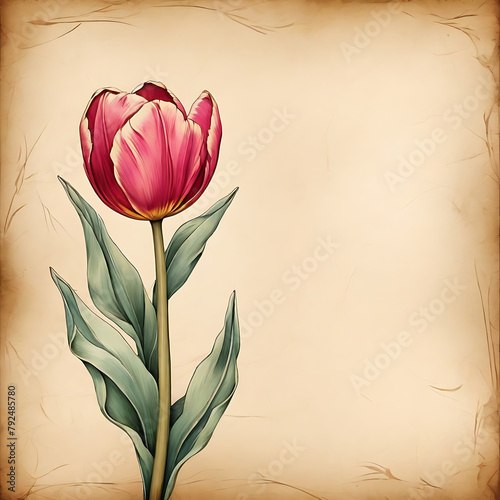 tulip in parchment paper background