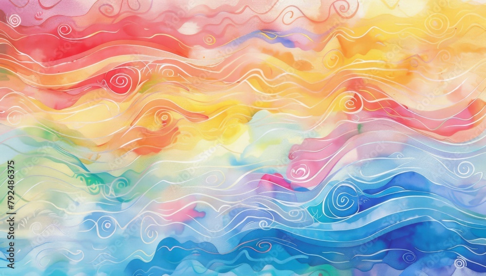 Fototapeta premium Abstract colorful watercolor background with waves and swirls for design