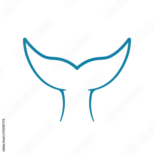 Whale Fish Tail Line Art Drawing Icon Vector Illustration