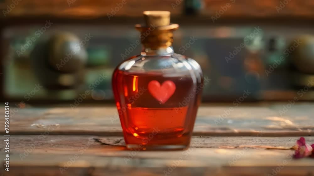 Bottled Heart Essence on Wood - Symbol of Health & Affection. Concept Heart Essence, Health Symbol, Affection Signifier, Wood Decor, Bottled Essence Bottled Heart Essence on Wood - Symbol of Health & Affection. Concept Heart Essence, Health Symbol, Affection Signifier, Wood Decor, Bottled Essence