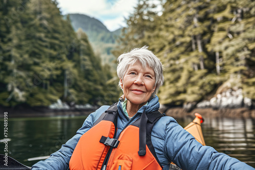 A mature woman enjoys the experience of rafting © Jelena