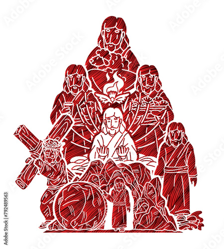 Jesus Christ Cartoon Miracles of Jesus in the Bible Mix Story Graphic Vector