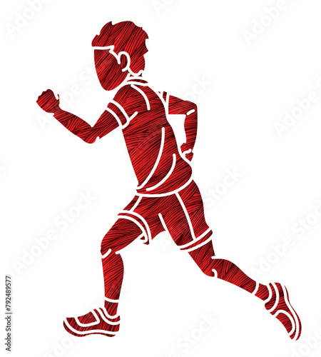 A Boy Running A Child  Jogging Playing Cartoon Sport Graphic Vector © sila5775