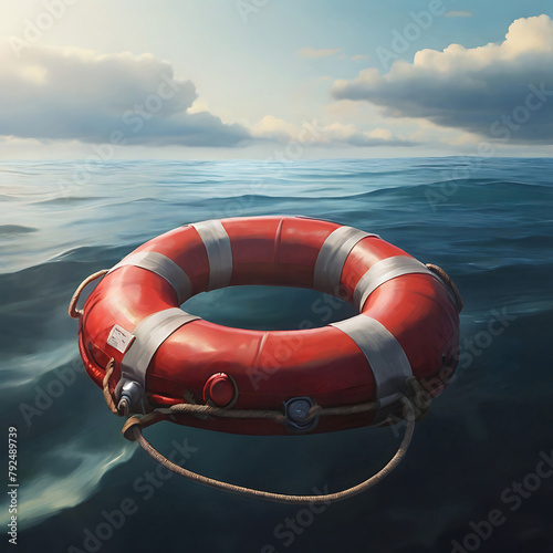 a red lifesaver in the ocean, safety concept