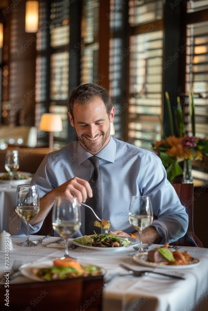 Business traveler enjoying a scenic walk along the waterfront or through a picturesque park, Generative AI Business traveler enjoying a scenic walk along the waterfront or through a picturesque park, Generative AI