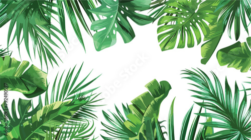 Frame with tropical palm leaves. Green exotic background