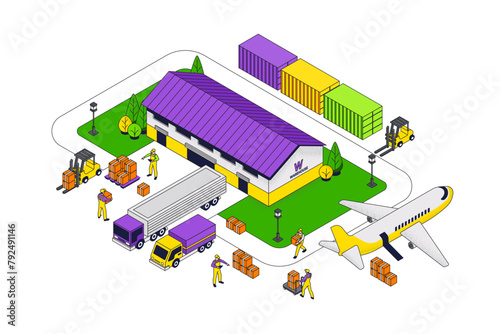 Modern flat design isometric illustration of Warehouse and Logistic. Can be used for website and mobile website or Landing page. Easy to edit and customize. Vector illustration © darkovujic