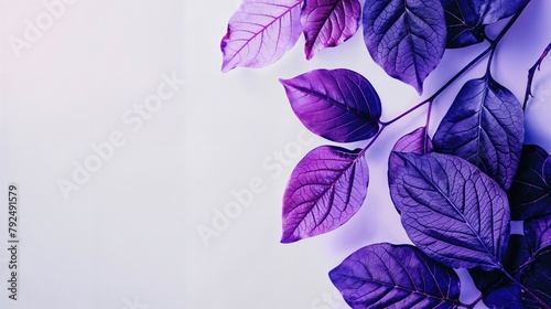 Natural Design Background with Purple Foliage. Beautiful Leaves on a White Background with copy-space. photo