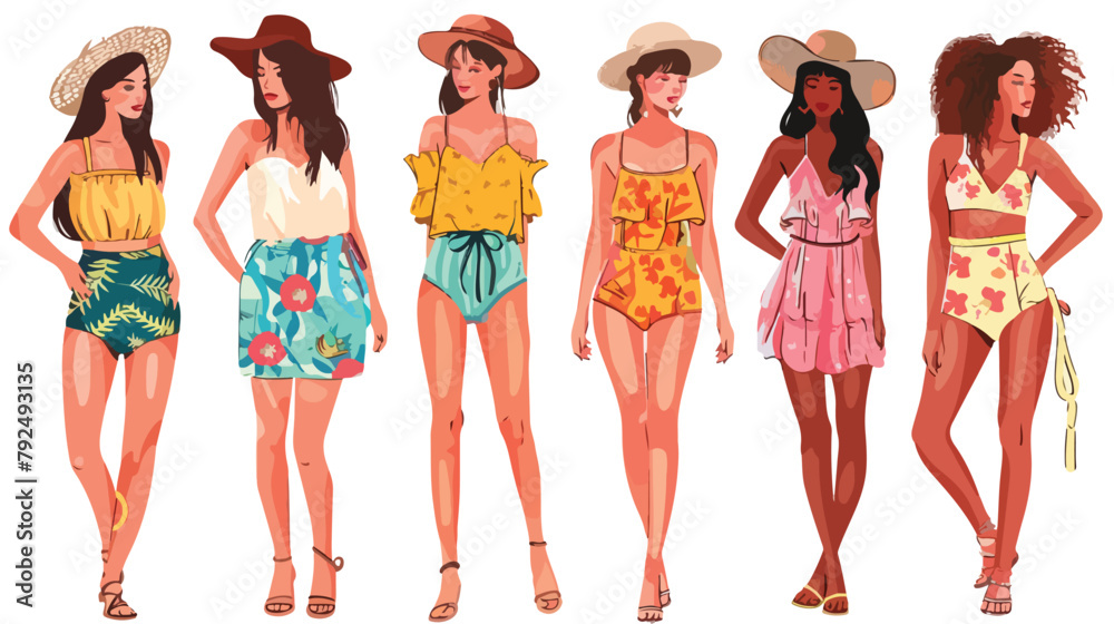 Girls fashion. rompers vector drawing Hand drawn styl