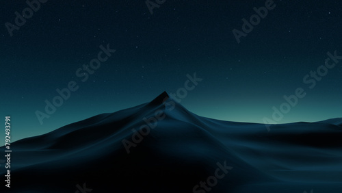 Undulating Sand Dunes form a Beautiful Desert Landscape. Night Wallpaper with Green Gradient Starry Sky.