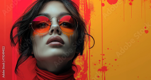 A Striking Fashion Portrait Radiating Confidence With Bright Red Sunglasses And Bold Lip Color