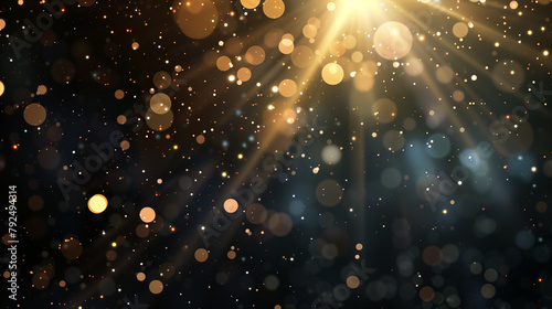 abstract black background with bokeh effect from center and lens flare effect