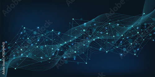 Abstract plexus background with connected lines and dots. Plexus geometric effect. Digital data visualization