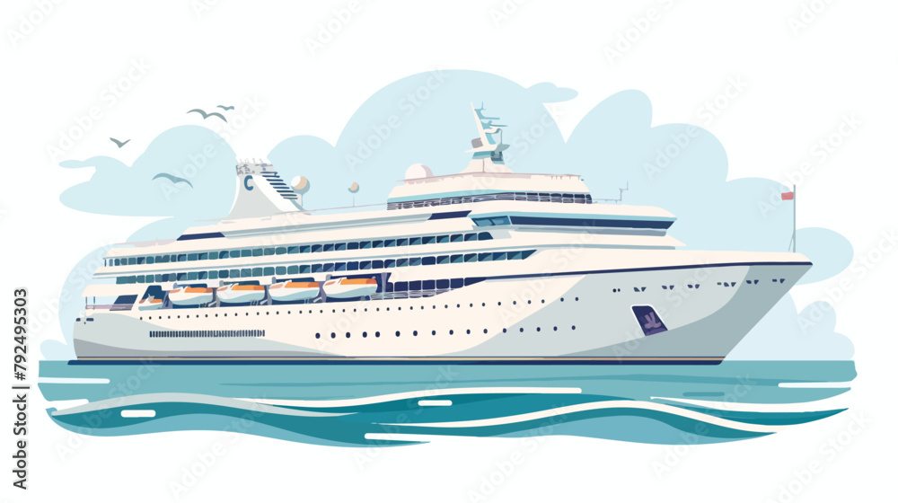 Luxury cruise ship in the ocean. Vector flat style