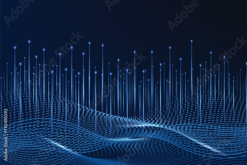 Abstract modern technology digital futuristic concept dynamic mesh blue wave lines with arrows lines and lighting effect